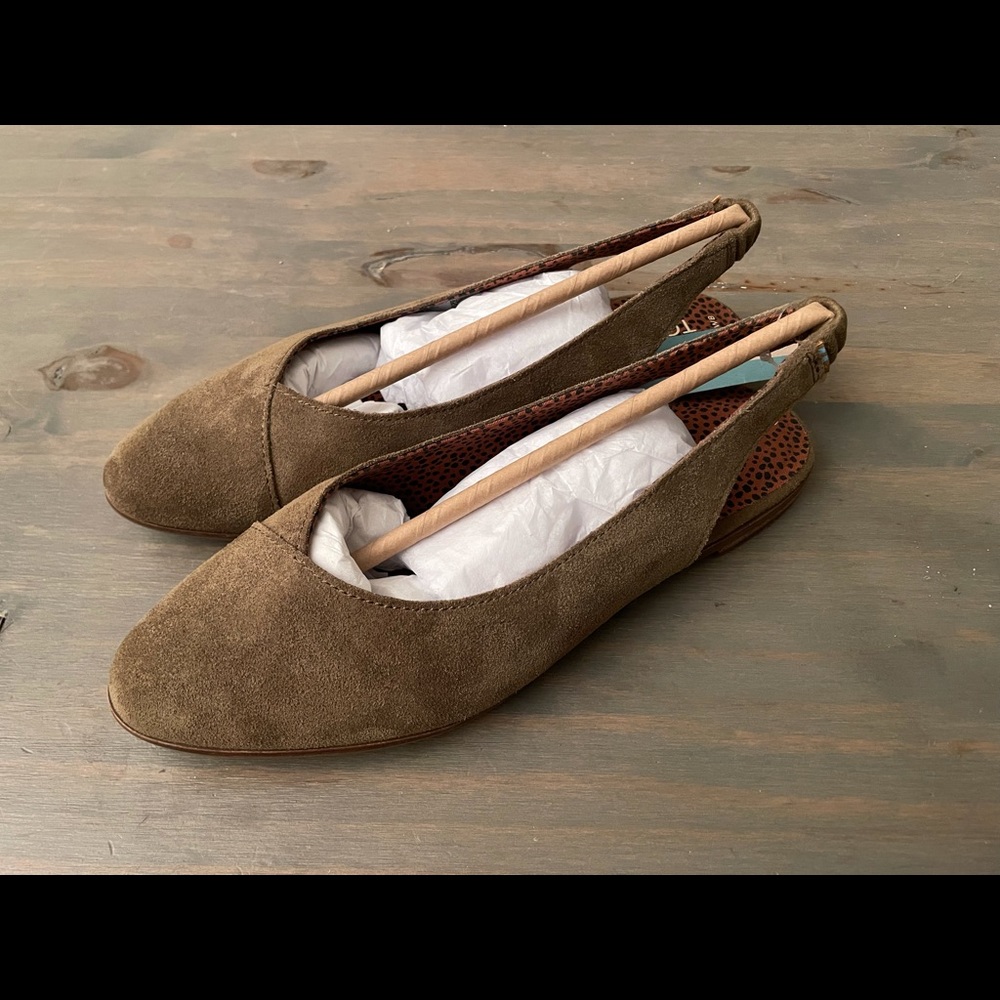 TOMS Julie Slingback Military Olive Suede Flats 8
